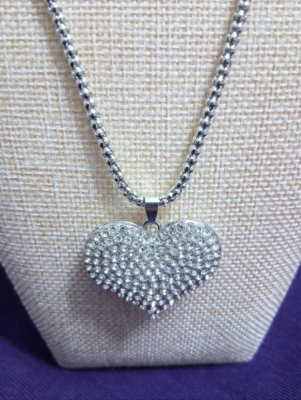 Sparkleheart Necklace Rhinestone Heart With Silvertone Chain